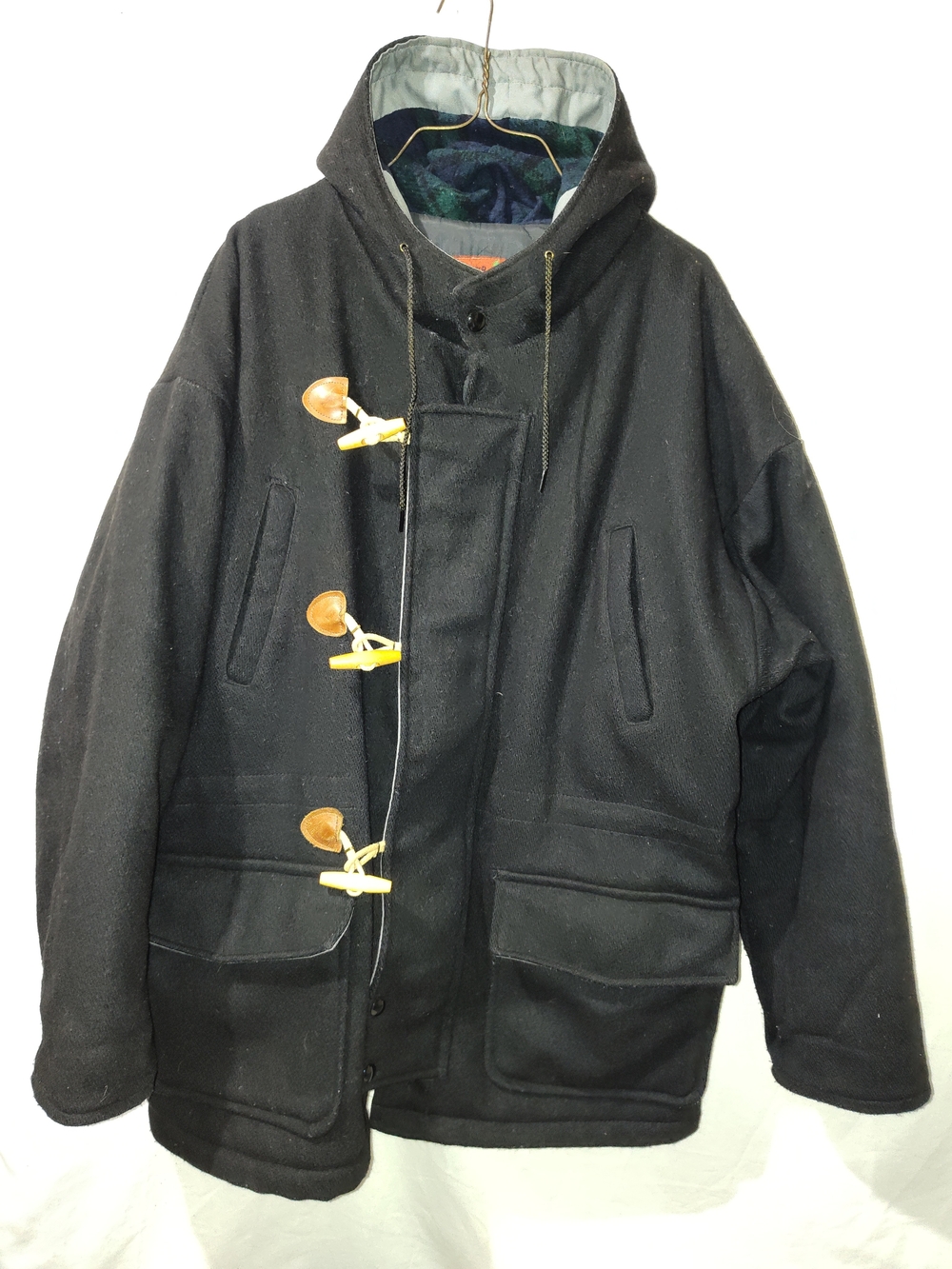 Men's Black Hooded Toggle Pea Coat - Classic Winter Outerwear